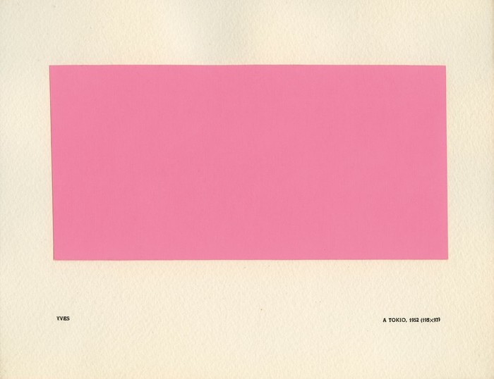 Yves Klein, Yves Peintures , 1954, 인쇄 된 판지 및 접착 용지, 19 × 24.5cm (7 ½ × 9 ⅝ 인치)