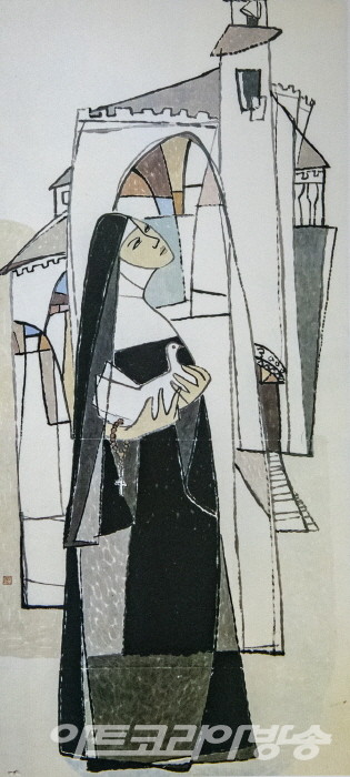 김기창 성당과 수녀와 비둘기 1957년