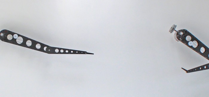 Alan Rath. Yet Again, 2017 Birch plywood, FR4, aluminum, steel, UHMW, motors, custom electronics 96 ×192 × 20 in 243.8 ×487.7×50.8 cm