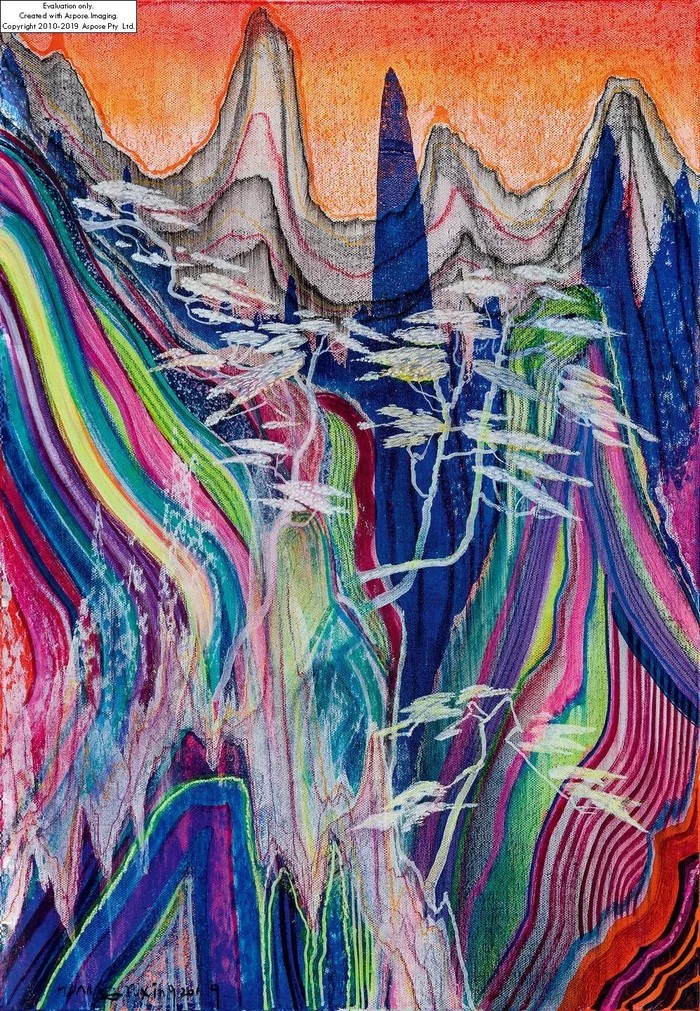 Huang Yuxing Five Pine Trees, Painted in 2019 Acrylic on canvas Painting 65×45cm.