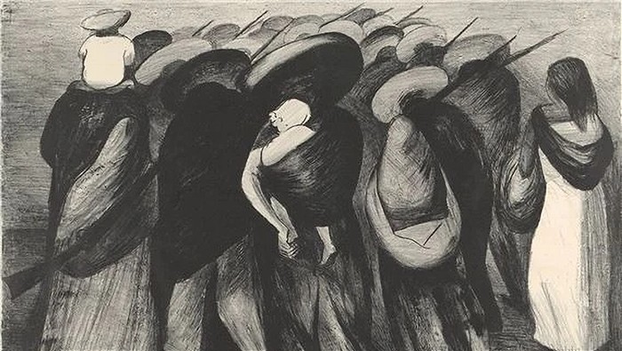 On the Road (or 'Rear Guard')women carrying children and guns José Clemente Orozco (Mexican, Ciudad Guzmán 1883-1949 Mexico City)Date 1929Medium Lithograph Accession Number 29.63.4