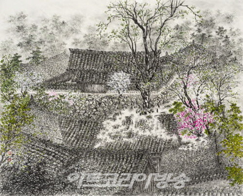 대흥사의 봄'(162㎝X132㎝), 한지에 수묵담채(2021)