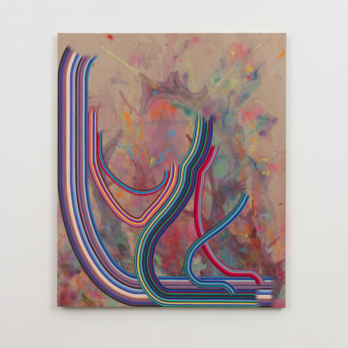 Dani Tull, Send vessels as sentences at dawn (Rilke in LA), 2021, Flashe on linen, 72 x 60 inches (Photo by Robert Wedemeyer)