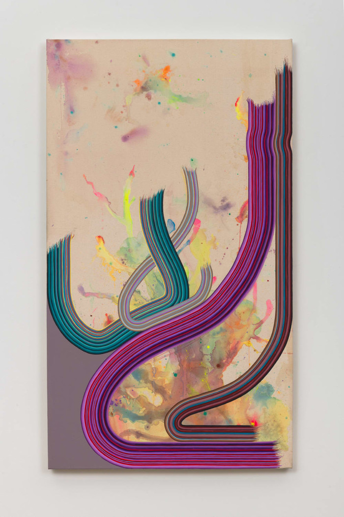 DANI TULL TAKE A SINGLE LETTER FROM THE STREAM,2021Flashe on linen63 14x 36 14 x 1 12 in160.7x 92.1x3.8 cm