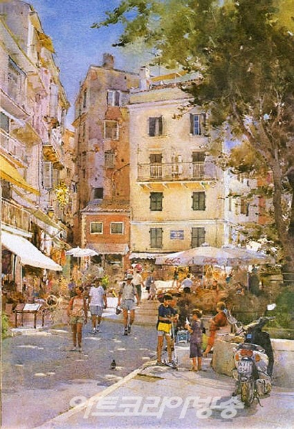 데이비드 커티스(David Curtis)의 풍경 수채화(영국 1948-)