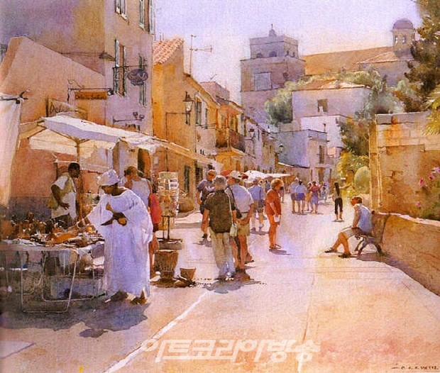 데이비드 커티스(David Curtis)의 풍경 수채화(영국 1948-)