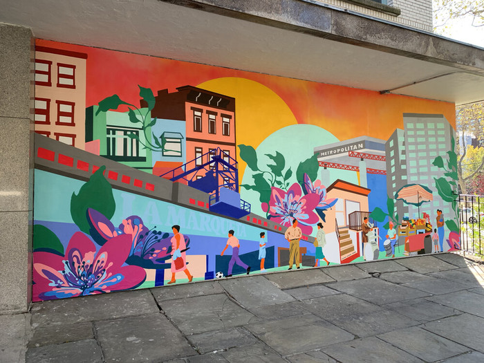 Priscila De Carvalho. Cycles of Life 2019, 25피트 x 10피트, 벽에 아크릴