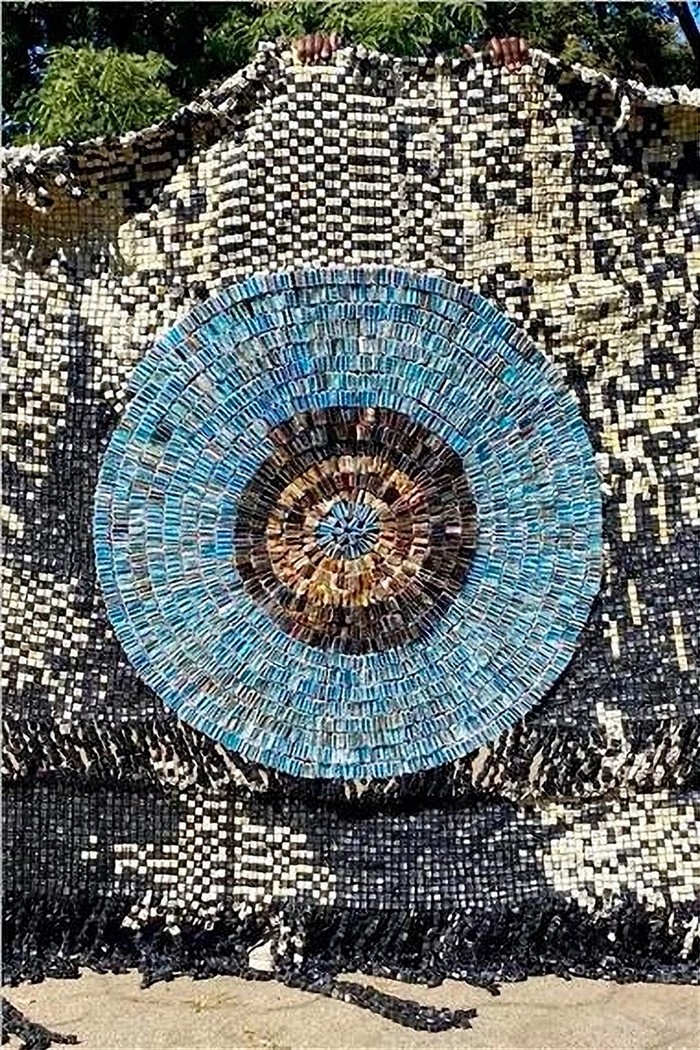 Moffat Takadiwa, Three little witches, 2021.Found toothbrushes, computer keys, 177 x 98.4 x 2 inches. Courtesy of the artist and Nicodim Gallery Los Angeles.