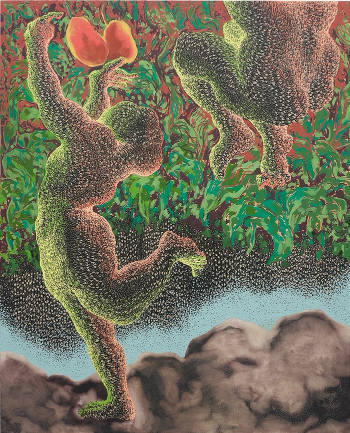 Didier William Stolen Mangos, 2021 Acrylic, oil, ink, wood carving on panel 64 x 50 in162.6 x 127 cm
