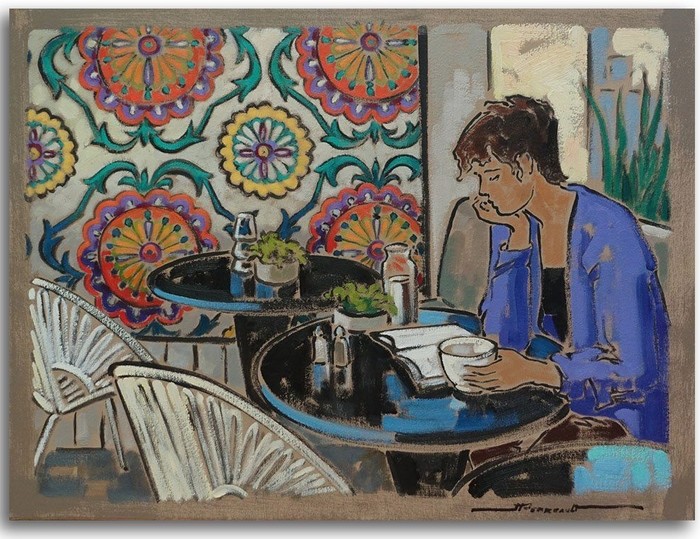 Un Café et un Roman au Gypsy is a 18x24 oil on canvas painting