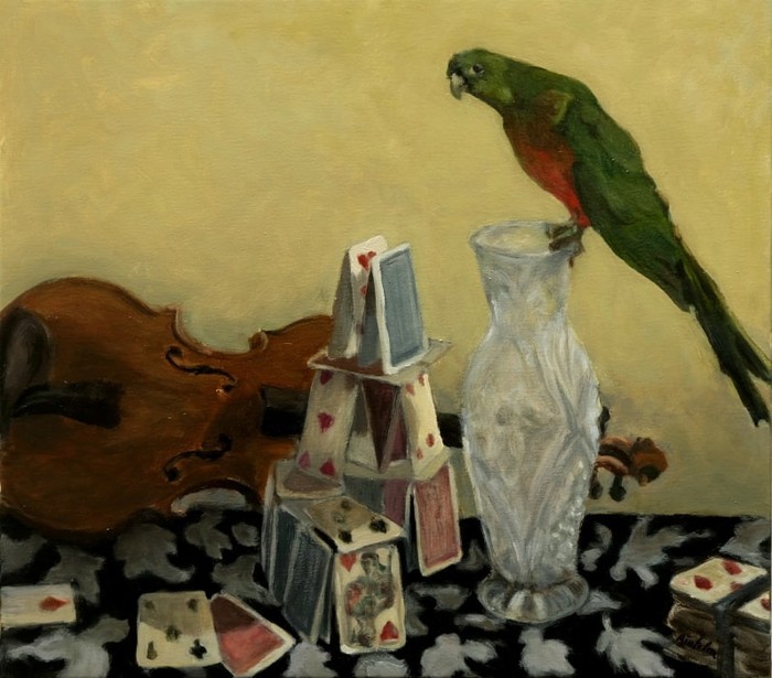 Stilleben mit Papagei, 2017, Öl auf Leinwand, 54 x 60 cm