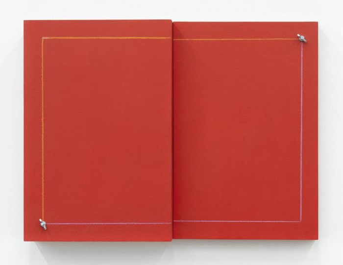 The Future Had Your Back, 2020, acrylic, wingnuts, colored pencil on panel, 12 × 8 × 3 inches; 30.5 × 20.3 × 7.6 cm