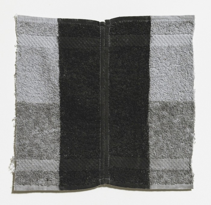 Still, 2010, washcloth, ink, cotton thread, wire hoops, 12 × 12 inches; 30.4 × 30.4 cm