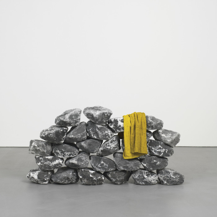 Untitled, 2010, hand towel, ink, plaster, 21¼ × 42½ × 10¼ inches; 53.9 × 107.9 × 26 cm