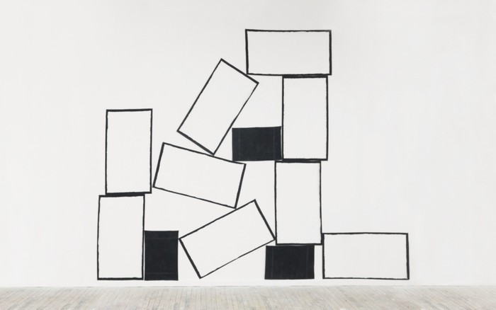 Bath-towel, Hand-towel Rummage, 2015, bath towels, hand towels, ink, cotton thread, aluminum rods, wire hoops, 124 × 153 inches; 314.9 × 388.6 cm