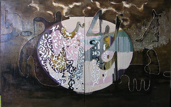 Kim mi young. The other side of reflection-부유. Mixed media on canvas. 116.8X182cm.  2016.