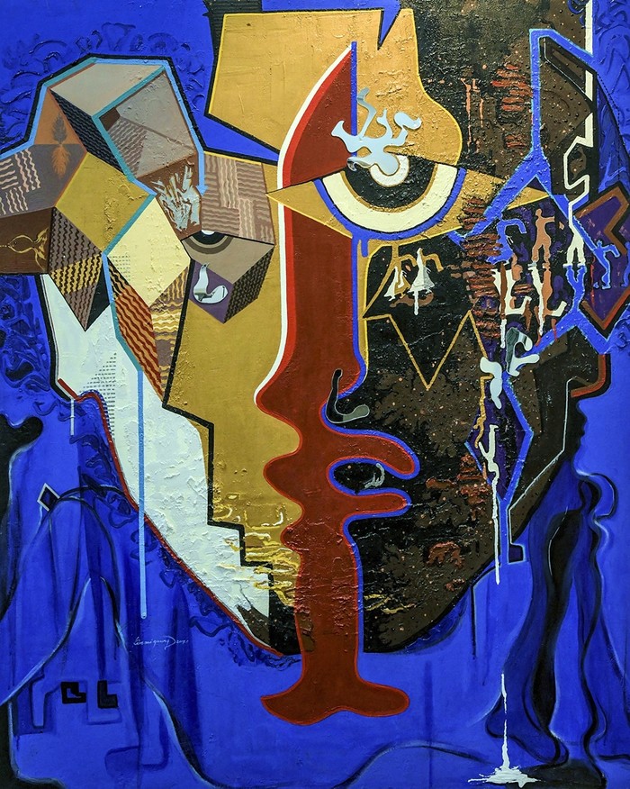 Kim mi young. The other side of reflection-현대인의 초상. Mixed media on canvas. 162.2x130.3cm.  2017년