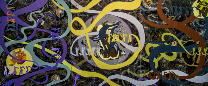 Kim mi young. The other side of reflection- 달빛 춤. Acrylic on canvas,  116.8x273cm. 2018