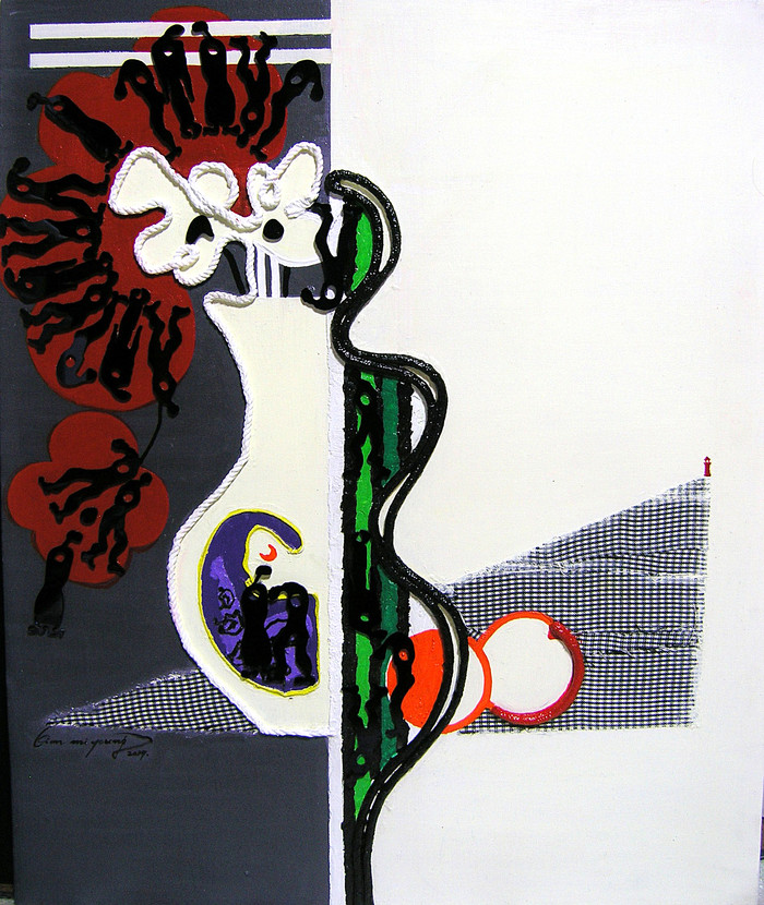 Kim mi young. The other side of reflection-신의 꽃.  Mixed media on canvas. 72.7x60.6cm.  2017