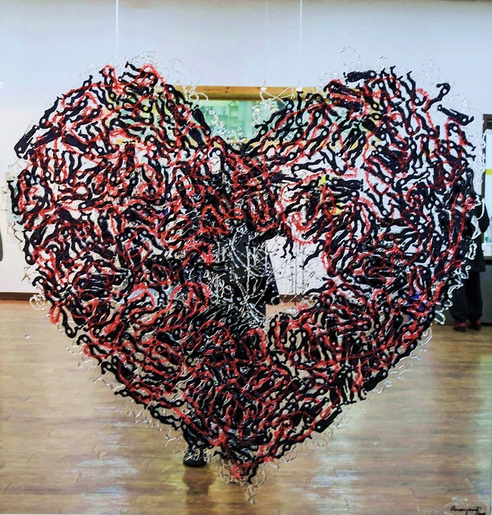 Kim mi young. The other side of reflection-Love2. 120x120cm. Mixed media on wood pannel. 2019.