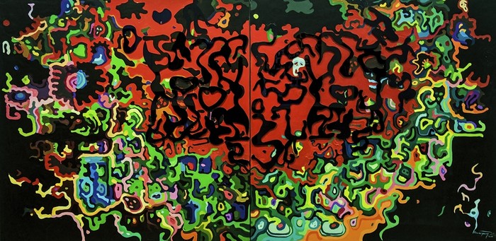 Kim mi young. The other side of reflection-파라다이스. Mixed media on canvas. 91x182cm. 2016