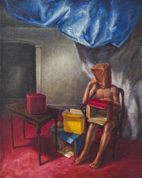 Boxes, 1990. Oil On Canvas 40h x 32w in (101.60h x 81.28w cm)