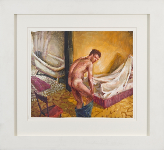Bedtime, 1990.Oil on gessoed paper.11.25h x13w in (28.58h x33.02w cm)