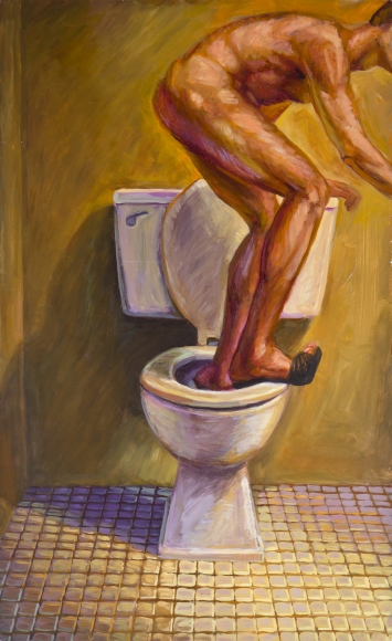 Man and Bowl,1993. Oil on canvas.60.20h x 37.10w in (152.91h x94.23w cm)