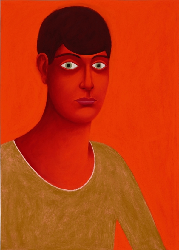 붉은 초상화 , 2017, 파스텔 카드에 부드러운 파스텔, 31 1 ⁄ 2 × 22 1 ⁄ 4신장; 78.7 × 56.5cm