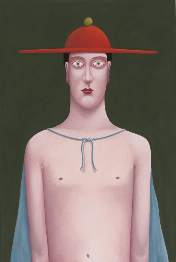 빨간 모자 를 쓴 앞 , 2017, 캔버스에 부드러운 파스텔, 59 1 ⁄ 16 × 39 3 ⁄ 8신장; 150 × 100cm