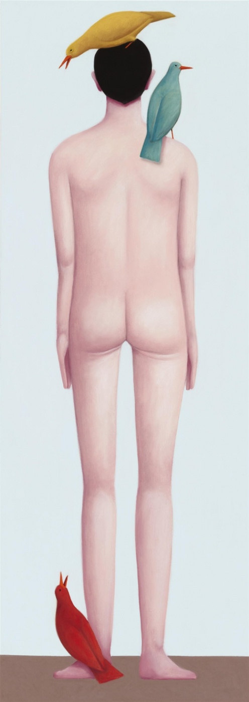 새와 함께 돌아오다 , 2017, 캔버스에 부드러운 파스텔, 89 3 ⁄ 4× 32인치; 227.9 × 81.2cm