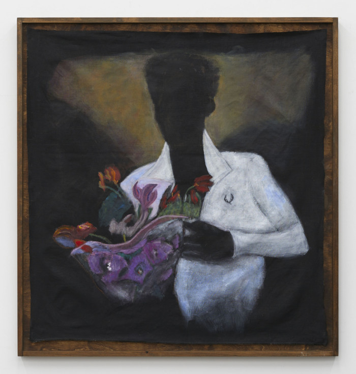 Last to Leave , 2020, 린넨에 아크릴 및 파스텔, 45 × 45인치; 114.3 × 114.3cm