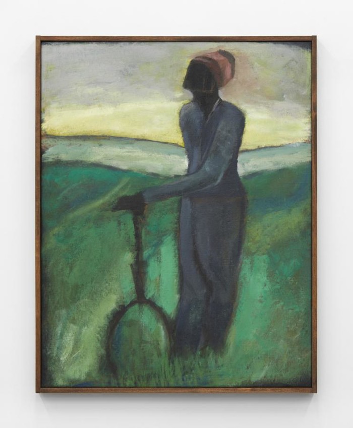 On the Verge Green Field , 2020, 린넨에 아크릴 및 파스텔, 36 × 28인치, 91.4 × 71.1cm; 37 1 ⁄ 4 × 29인치, 94.6 × 73.7cm(프레임)