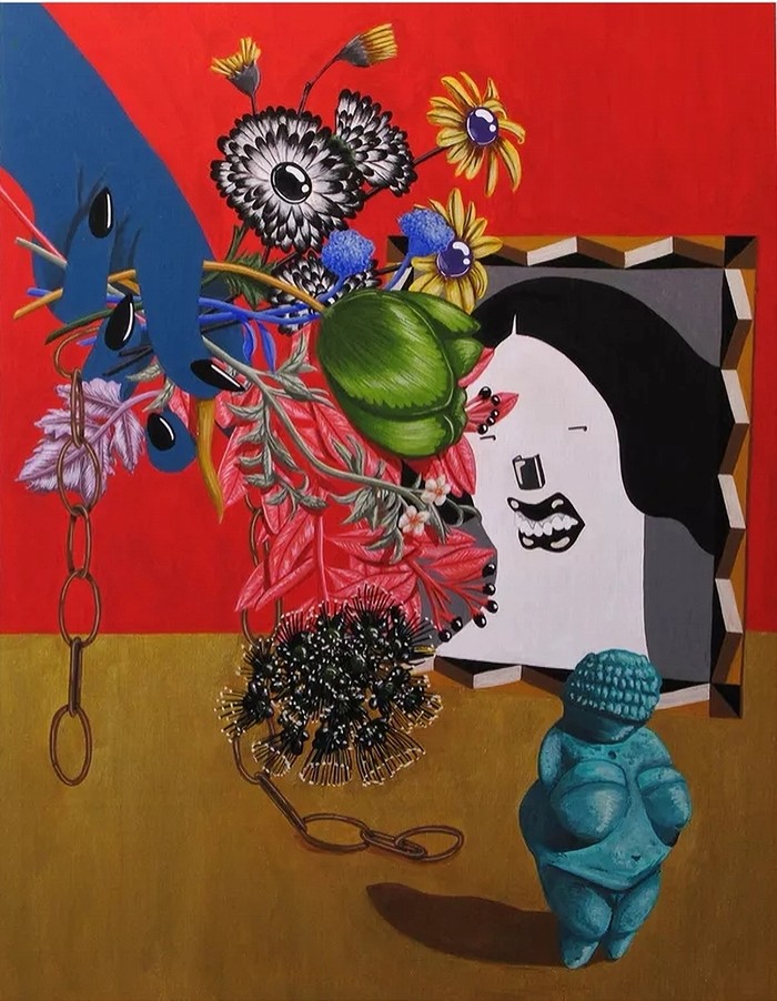 Chris Fallon. Loaded Compliment, 2021. Acrylic on canvas 24 × 18 in 61 × 45.7 cm