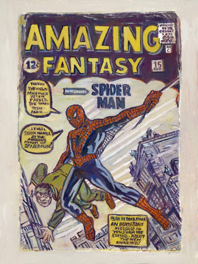 Amazing Stories Spiderman's Debut , 2019, 린넨에 유채, 12 × 9인치; 30.5 × 22.9cm