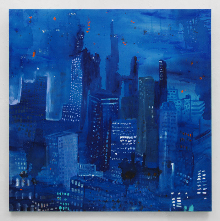 Rhapsody in Blue, 2020, acrylic and glitter on canvas, 60 × 60 inches; 152.4 × 152.4 cm