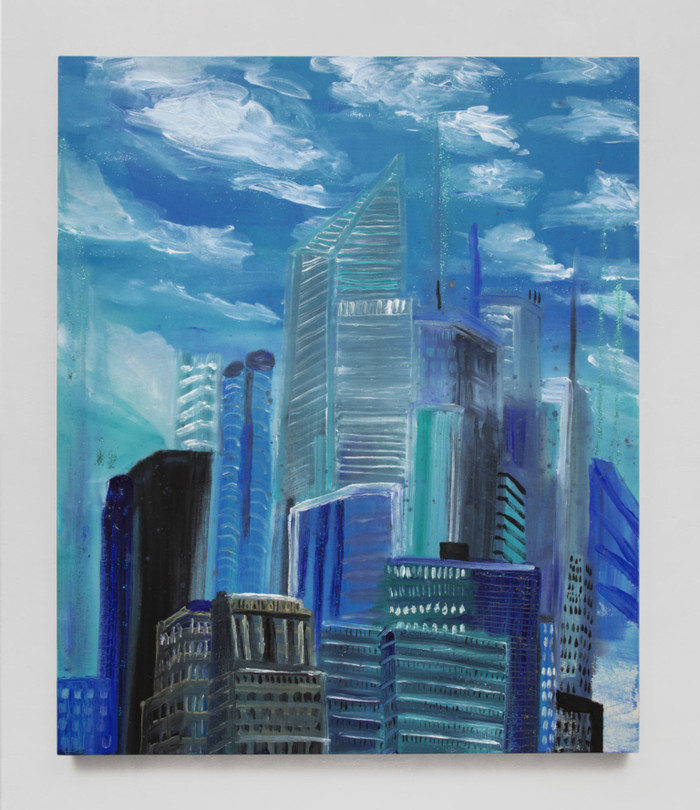 My Rare West Side Cityscape, 2020, acrylic and glitter on canvas, 60 × 50 inches; 152.4 × 127 cm