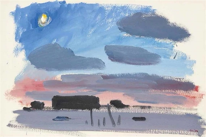 Paul Resika. North-East Hamptons landscape oil on paper.Works on Paper. 13 ¾ x 20 ½ in