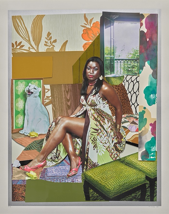 나는 나에게 잘해줬어 , 2015. Mickalene Thomas (미국인, b. 1971). 스크린프린트, 모노 및 디지털 프린팅, 레오파드 프린트 페이퍼, 우드 베니어 및 실리카 플로킹을 사용한 혼합 매체 콜라주; 이미지 130.5 x 103cm. 클리블랜드 미술관, 세브란스 및 그레타 밀리킨 구매 기금,2020.226. ©Mick