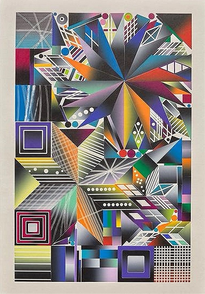 Atomic Mystic Cosmic 16 ,2017. Polly Apfelbaum (미국인, b. 1955). 컬러 목판 모노프린트; 이미지 81.7 x53.5cm. 클리블랜드 미술관, 마가렛과 피터 도빈스의 선물, 2020.273.©Polly Apfelbaum  Artists Rights Society(ARS), 뉴욕