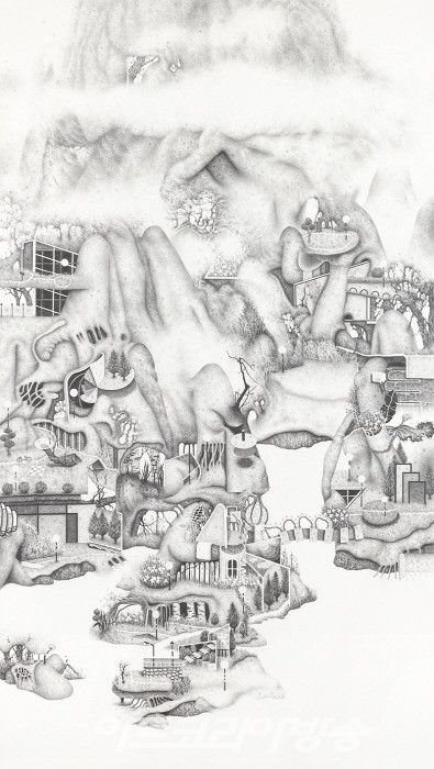 인체산수 Q-L-A 30 (Quantum-Landscape-Anatomy) - Pencil on paper - 160x90cm - 2021