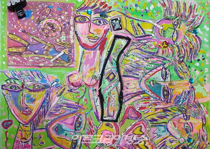 김소피아, 사진작가와 여배우, 65.2x53cm, mixed media on canvas, 2021