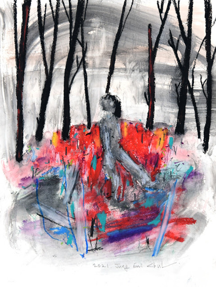  정의철, 긴 시간과 몇 개의 시들어가는 꽃들32 x 24cm, Mixed Media on Paper, 2021