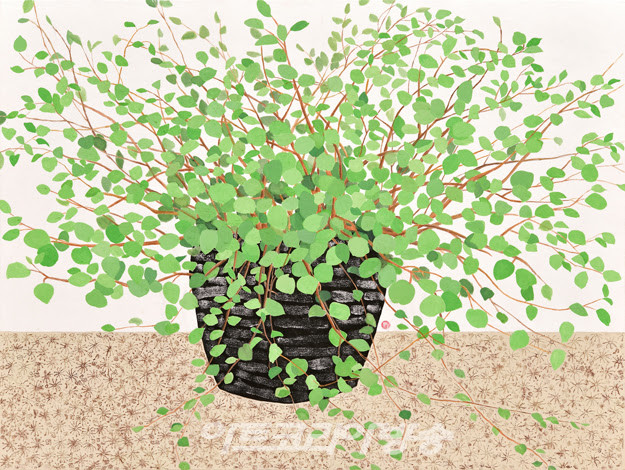  윤선홍, 함박웃음(57 x 73cm, 장지에 분채, 먹, 2022)