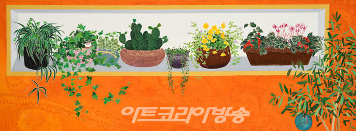 윤선홍, 황홀한 초대(67 x 184cm, 장지에 분채, 먹, 2020)