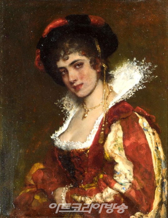 Portrait of a Venetian LadyOil on panel8 x 6 1/4 inches (20.5 x 16 cm)Private collection