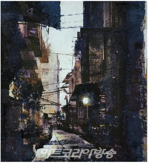 김태용, 길들여지는 사람들1,  80×90㎝, 패널 위 혼합재료