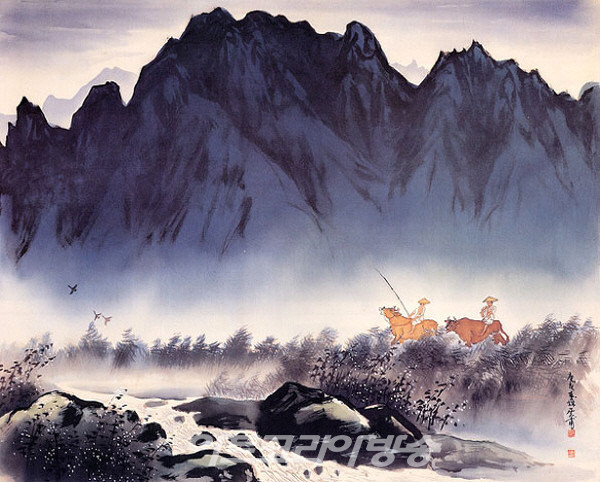 운보 김기창 화백의 산천속의 소