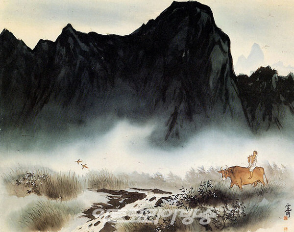 운보 김기창 화백의 산천속의 소