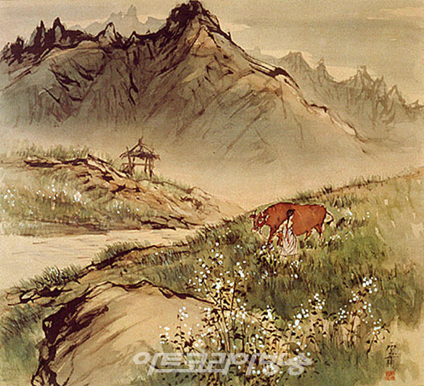 운보 김기창 화백의 산천속의 소